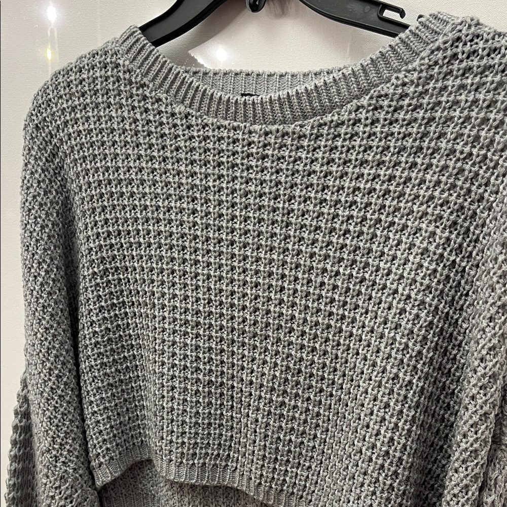 Boohoo Cropped Charcoal Waffle Knit Sweater - Picture 4 of 9